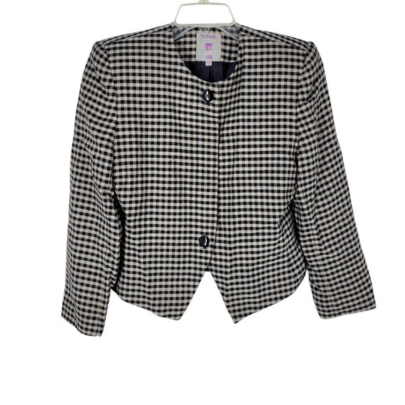 Vtg Gingham Checkered Cropped Blazer 12P Preppy Classic 90s Academia retro twee - Picture 1 of 5